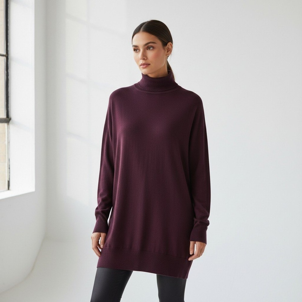 COS Womens Burgundy 100% Wool Turtleneck Tunic Sweater‎ Size Small New